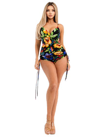 Flower Print Spaghetti Strap Romper